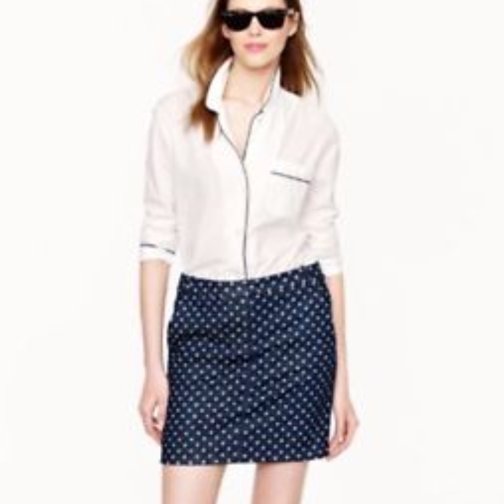 J. Crew Postcard mini in indigo dot skirt
